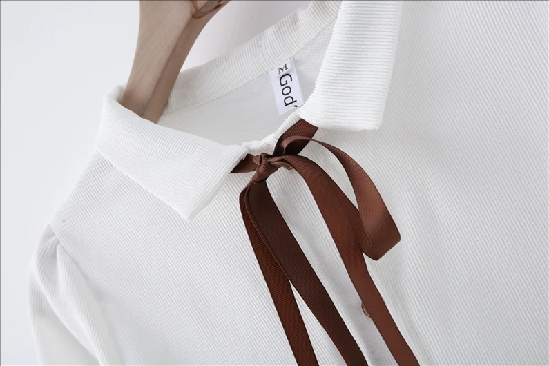 Autumn Long Sleeve Women Shirt Preppy Style Bow Woman Shirt Corduroy Plus Thick Solid Color Women Blouses Turn-Down Collar Top (3)