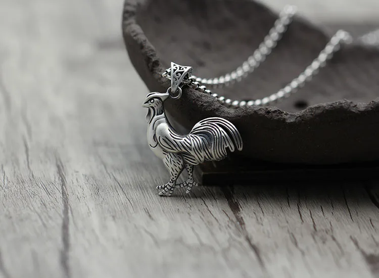 990 серебряное ожерелье с кулоном петуха, настоящее чистое серебряное ожерелье с амулетом петуха, китайский Год Петуха, амулет, ожерелье