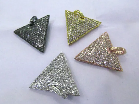 

6pcs 30mm Micro Pave 24K Gold Rhodium Triangle Spike Dog Tag Pendant with Bail, Micro Pave Diamond CZ Cubic Zirconia Findings