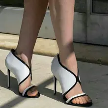 Sestito/ г.; женские пикантные Летние босоножки смешанных цветов с передним v-образным вырезом; женские модельные туфли на высоком каблуке с молнией сзади; обувь с открытым носком для девочек
