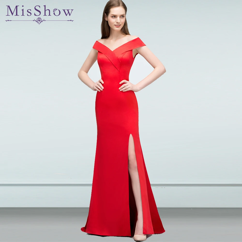 Vestidos de fiesta largos y elegantes de gala, vestido de Formal de sirena de satén rojo, 2019|Vestidos de graduación| AliExpress