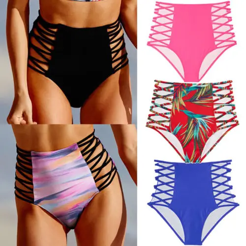 

Summer New Women Sexy Bikini Lady Hollow Out Floral Print Push up Beach Swimsuit High Waist Bottoms S-XL