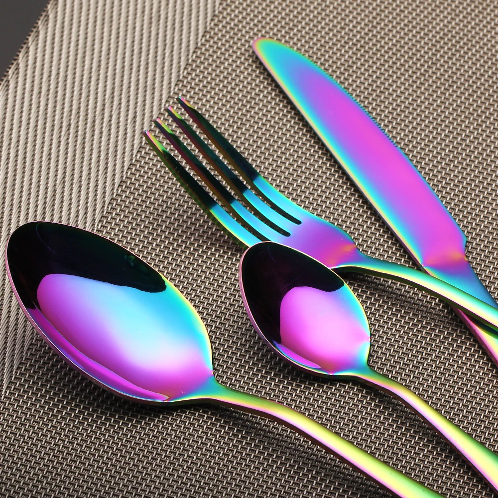 Multi-Colors Cutlery Mirror Polishing Stainless Steel Dinnerware Fork Scoops Set Dessert Portuguese Style Solid Tableware посуда нож ножи столовые приборы набор посуды kitchen dining bar