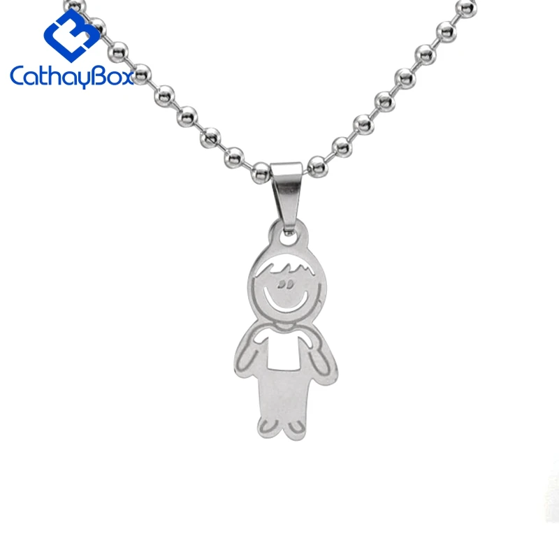 Little Boy Charm Necklace Silver Tone Stainless Steel Kid Pendant