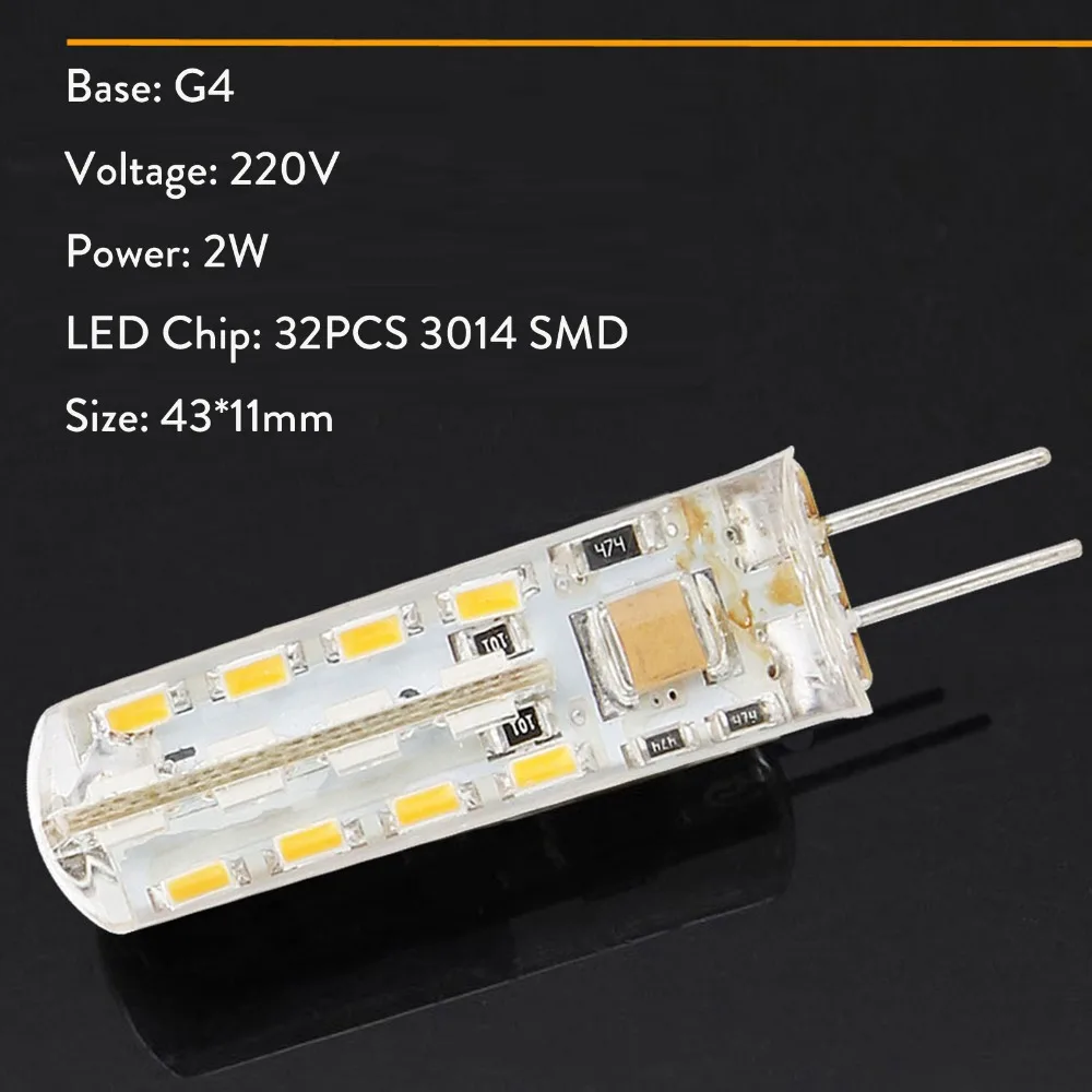 10 шт./лот Светодиодная лампа G4 мини кукурузная AC 220V 32LED теплый белый 2700K 2W LED Замена
