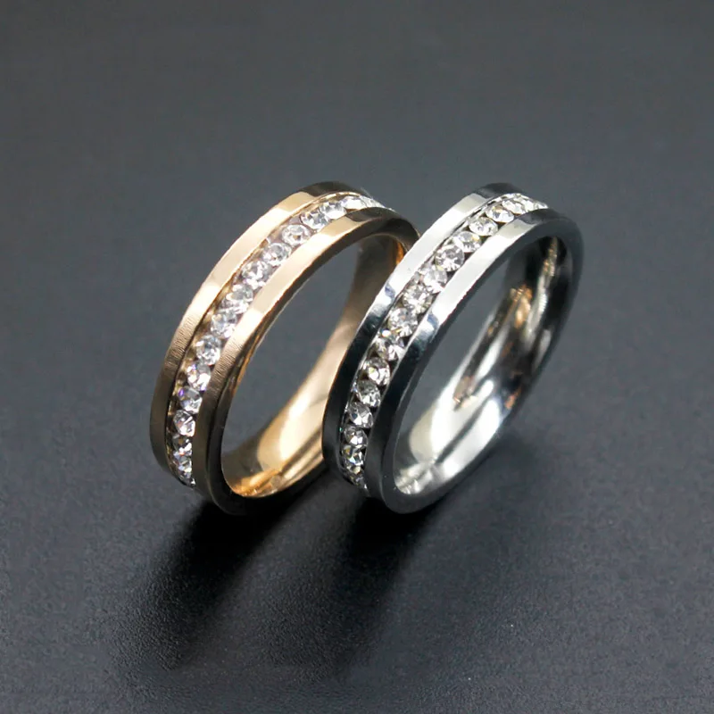 

Cubic Zirconia Gold silver Wedding Rings for Women Promise Band Stainless Steel Anniversary Engagement Jewelry Alliance Bijoux