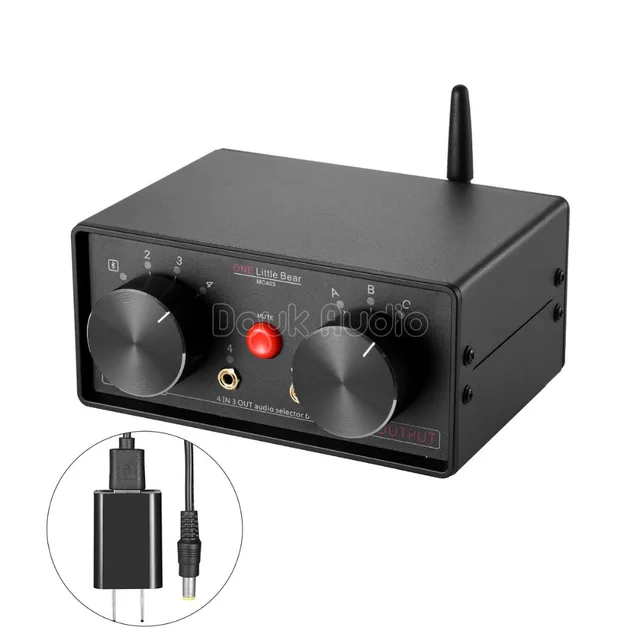 MC403 RCA 3.5mm  bluetooth receiver 4 IN 3 OUT Passive audio input selector switcher splitter