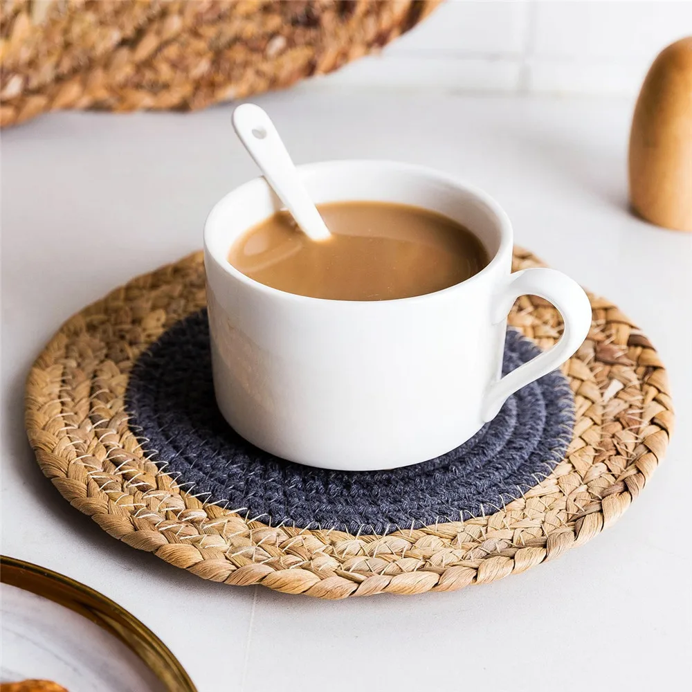 الإبداعية تحديد الموقع ألياف البوليستر القطن طاولة طعام العزل جولة المفارش كوستر الكتان منصات الجدول عاء الحصير المنزل ديكور