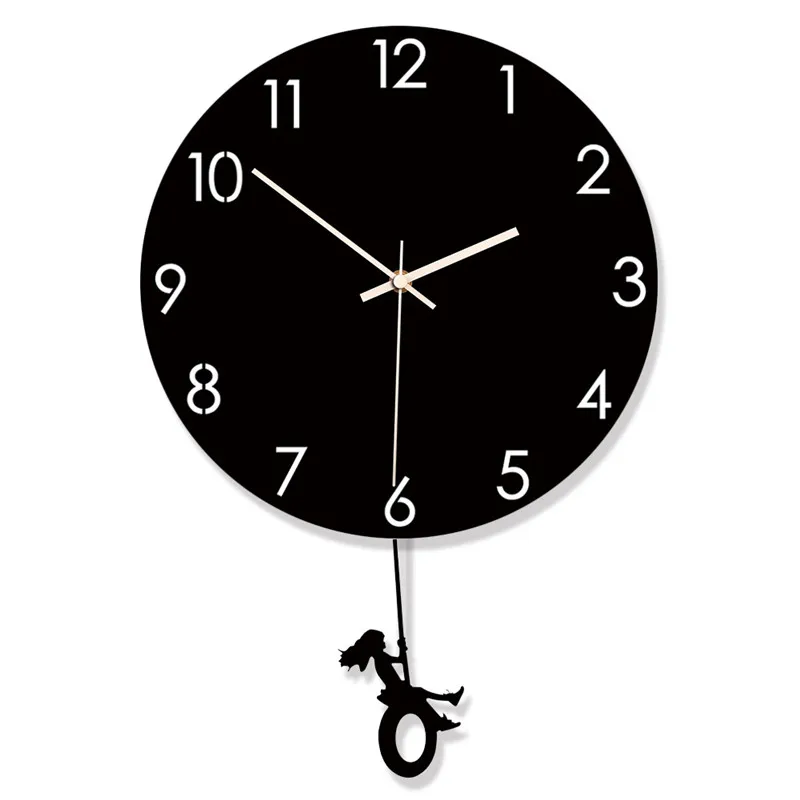 Best selling Nordic creative wall clock Bedroom home silent swing retro clock white and black clock wall hangings