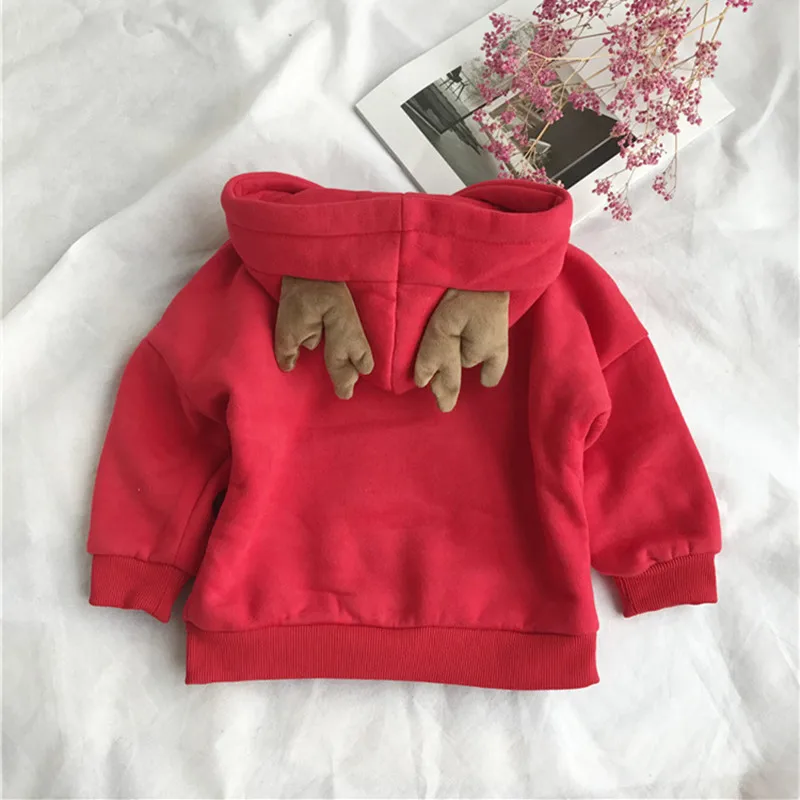 

DFXD Baby Girls Boys Cartoon Christmas Deer Sweatshirt Thick Soild Long Sleeve Cotton Pullover Tops Children Clothes 2-7Years