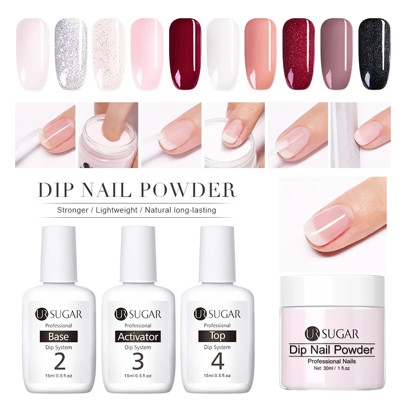 Nuestro azúcar 6 en 1 sistema de inmersión Kit de uñas Rosa plateado polvo con Gel de uñas líquido activador Base sin lámpara de secado Natural