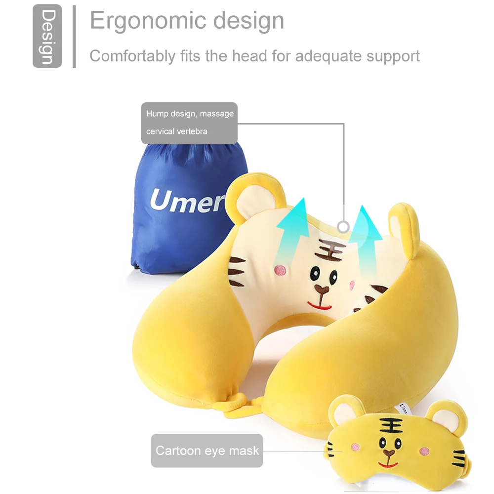 JINSERTA милый подголовник с рисунком Подушка портативная u-образная подушка для шеи с маской для глаз сумка для хранения дорожная подушка для полёта автомобиля