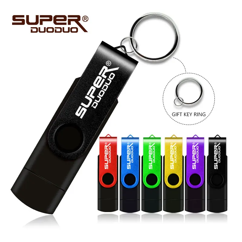 Высокоскоростной многоцветный OTG 2 в 1 USB флеш накопитель 64 ГБ 128 флешка 8 16 Micro