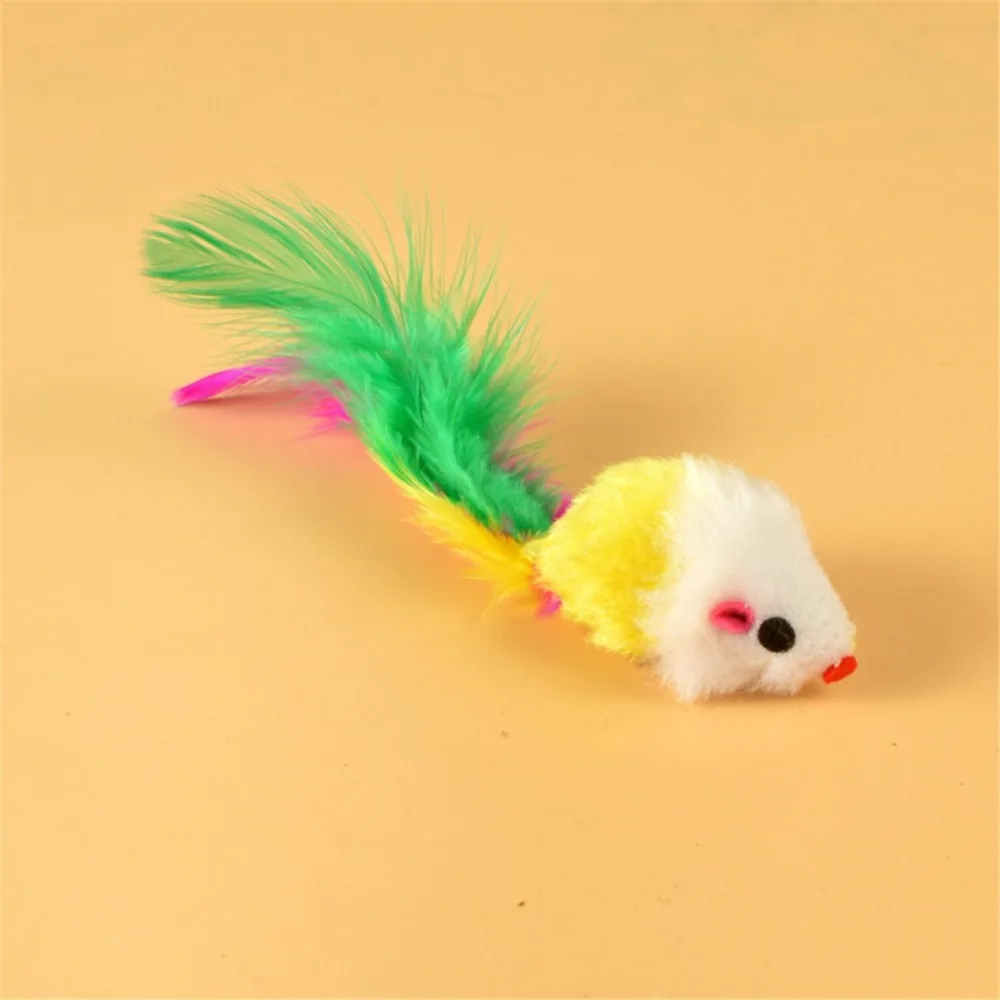 10Pcs/lot Soft Fleece False Mouse Cat Toys Colorful Feather Funny Playing Toys For Cats Kitten