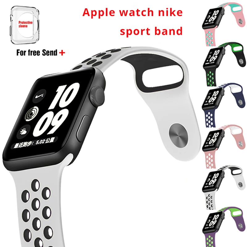 

Sports silicone Band For Apple watch Series 3 2 1 Replace Bracelet Strap Nike watchband Watchstrap for iwatch with metal buckle
