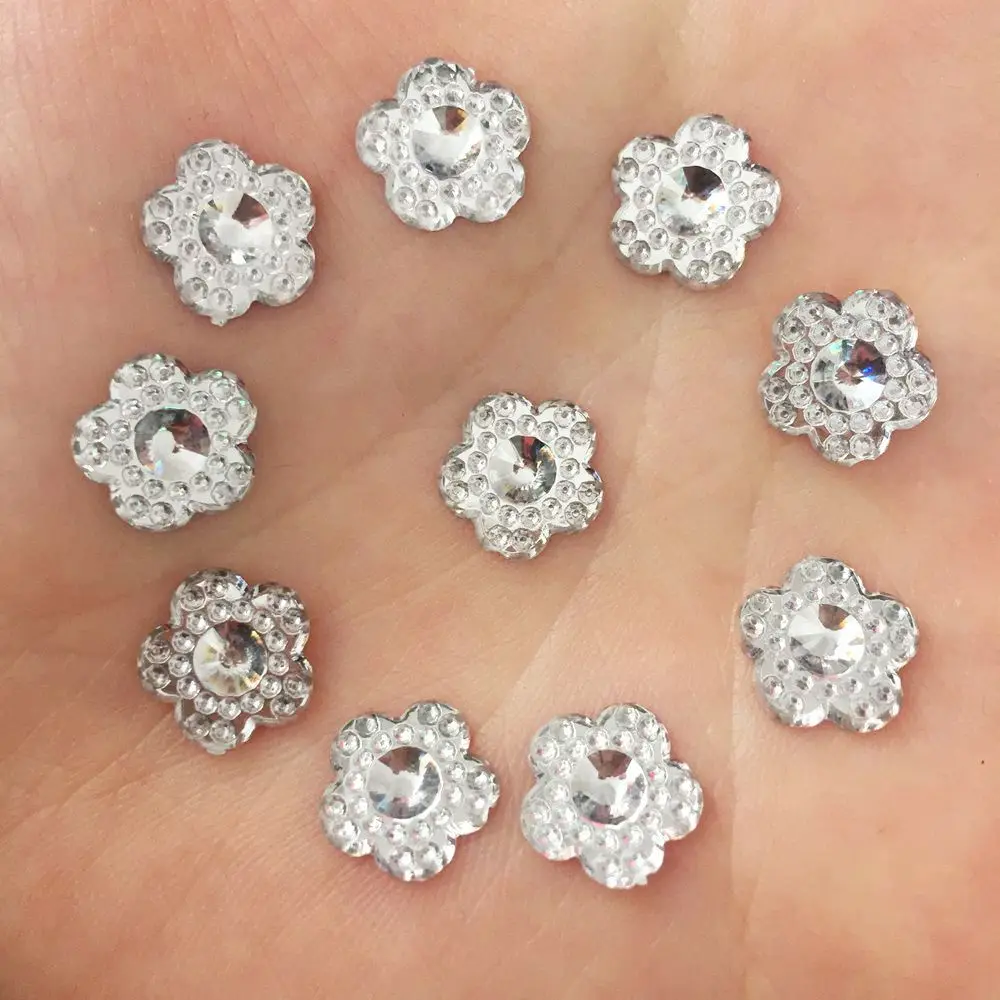 

New DIY 160pcs Clear 10mm Convex Flower Resin Rhinestone Flatback Scrapbook Craft F006