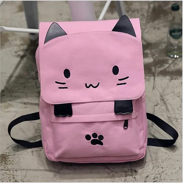 Fashion Cute Cartoon Cat Canvas Embroidered Women's Backpack Fresh ...