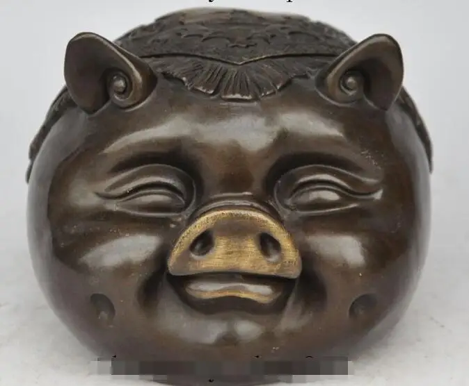

S04036 8"chinese fengshui bronze animal zodiac pig wealth lucky statue Piggy bank (A0321)
