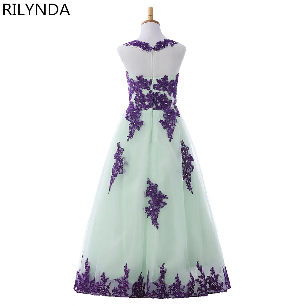 

New Arrival 2019 Little Girls Pageant Dress Purple and Green Beads Lace Applique Floor Length Flower Girls Dresslx