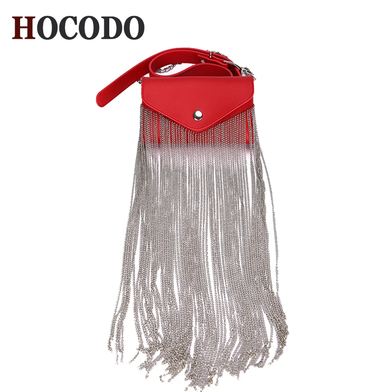 HOCODO из искусственной кожи, модная женская сумка-мессенджер с бахромой, поясная сумка на цепочке, очень длинная сумка на плечо с кисточками, сумка для телефона, сумочка, Bolsa