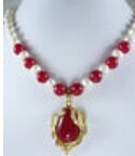 

RHJ00142 The gift to mother! Elegant 7-8mm White Akoya Cultured Pearl red Necklace