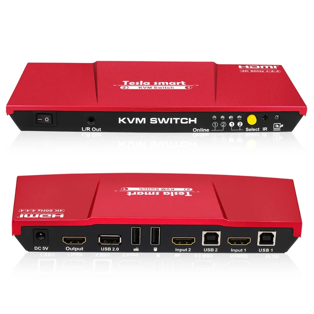 Tesla smart высокое качество 4K@ 60Hz USB HDMI KVM переключатель 2 порта USB KVM HDMI переключатель поддержка 3840*2160/4K* 2K дополнительный порт USB 2,0