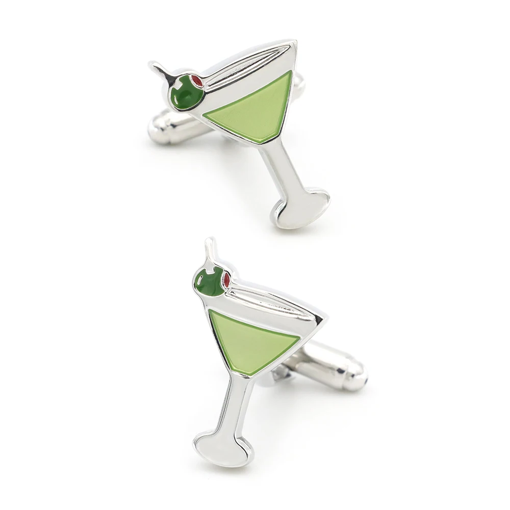 

iGame Cocktail Cuff Links Green Color Quality Brass Material Novelty Wine Glass Design Free Shipping