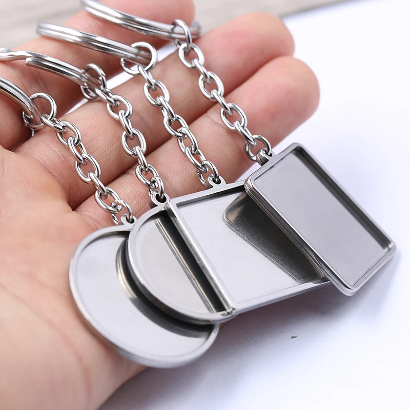 reidgaller 2pcs stainless steel key ring handmade metal key chain glass cabochon keychain base