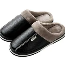 Мужские тапочки; Домашние кожаные зимние водонепроницаемые теплые домашние меховые женские тапочки; мужские туфли на платформе; большие размеры