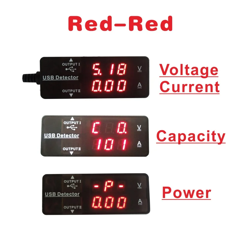 YB26VA USB детектор Вольтметр Амперметр емкость батареи монитор Мощность тестер разряд резистор напряжение измеритель тока USB Тестер - Цвет: USB Tester(Red-Red)