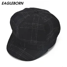 Новая модная женская клетчатая полосатая Кепка Newsboy Женская Ретро восьмиугольная кепка шерстяная клетчатая шапка для художника HatBeret Beanie