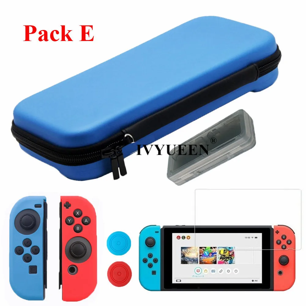 Сумка для хранения IVYUEEN, чехол для Kind Switch NS Console из закаленного стекла, защитный силиконовый чехол для Joy Con, контроллер - Цвет: Pack E