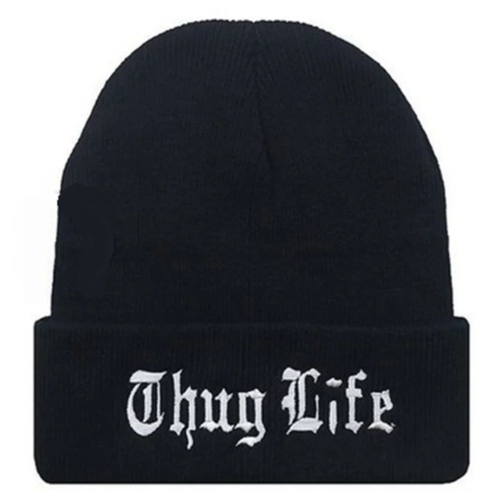 

Thug Life Winter Warm Hip Hop Beanie Hat Men Women Rock Rap Punk Embroidery Knit Cap For Teenagers Adult Ski Costume Accessories