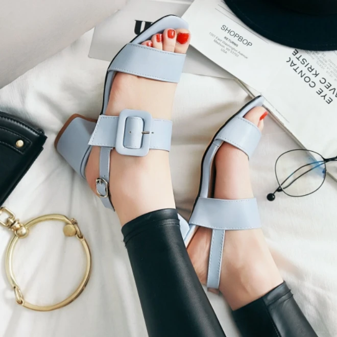 Women Sandals Plus Size 34-43 New Fashion Square High Heel Office Lady Pumps Woman Shoes Summer Student Casual Sandal Blue Pink (14)