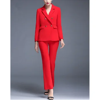 

Jacket+Pants Red Women Business Suits Blazer Female Trouser Suit Double Breasted 2 Piece Set Ladies Winter Formal Suits Custom