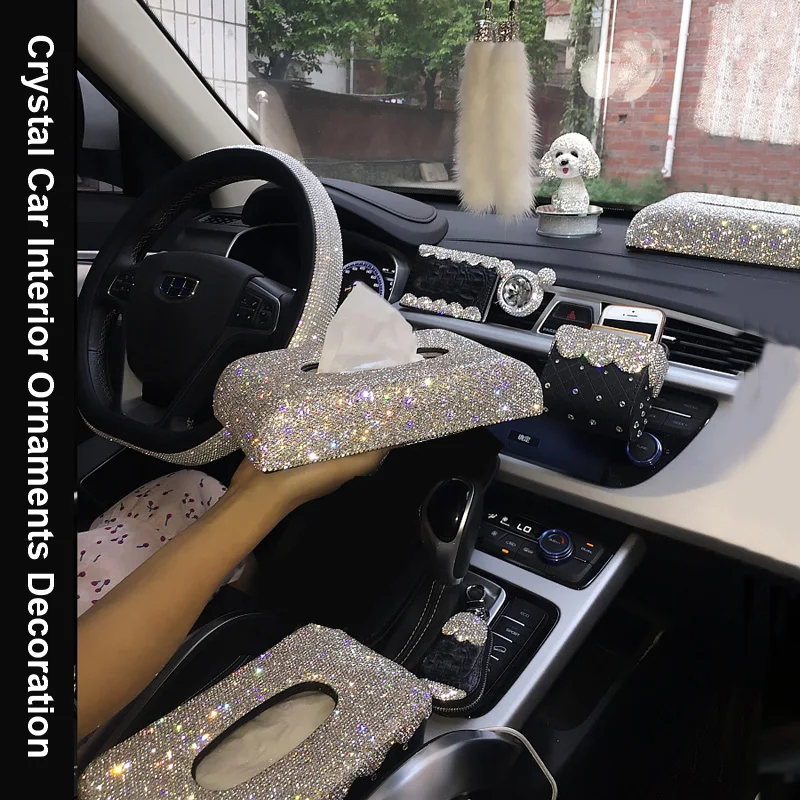 Crystal-Diamond-Car-Steering-Wheel-Covers-Car-Decoration-Interior-Accessories-for-Girls-Rhinestone-Car-Ashtray-Tissue