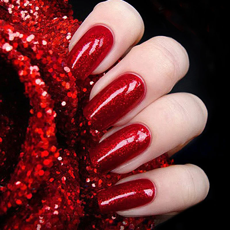  Red Gel Varnish For Nails Art UV LED Gel Nail Polish With Diamond Flash Sparkles Glitter Red Color 