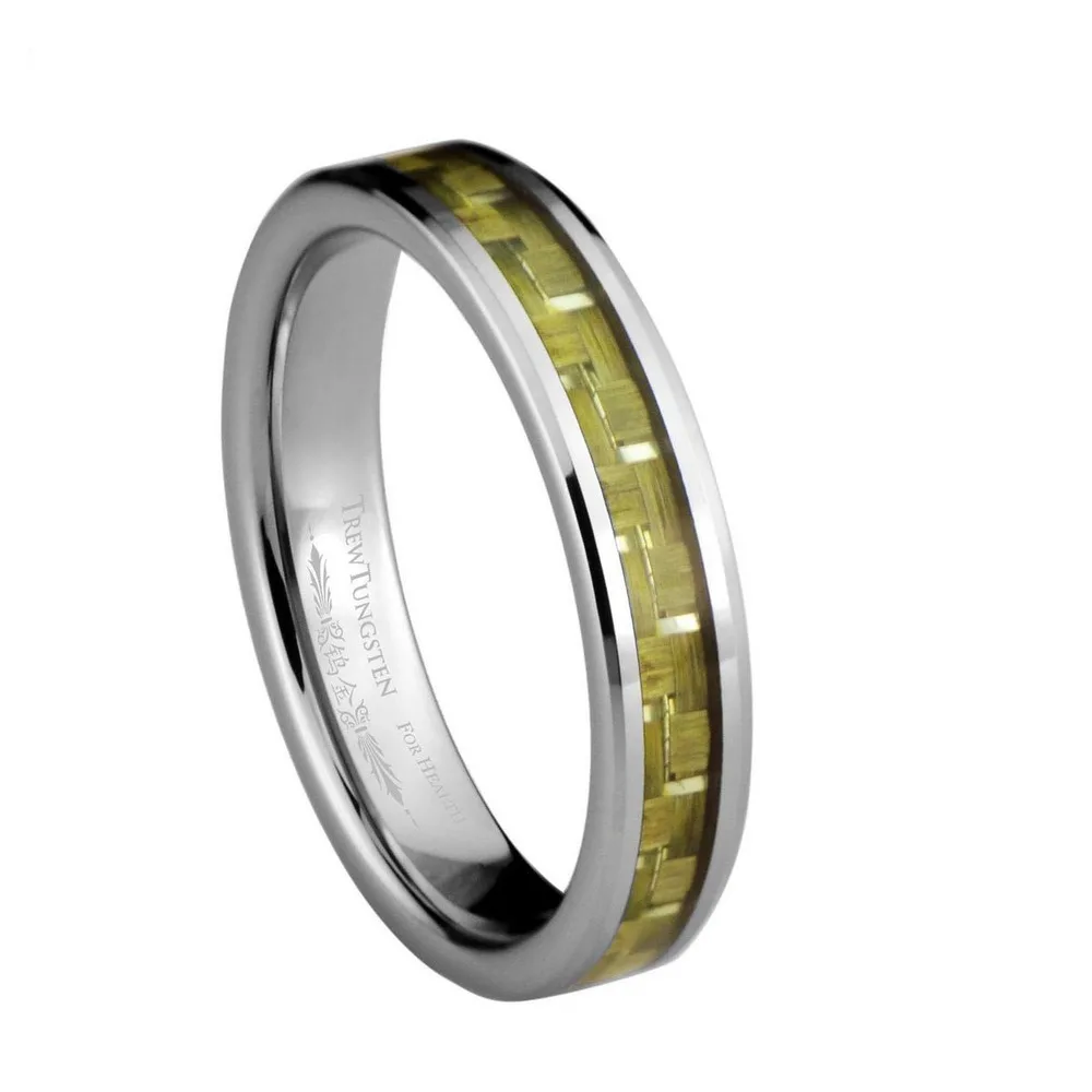 

yellowy and Silver Carbon Fiber Inlay Tungsten Carbide Band Width 4mm /TURI0023L