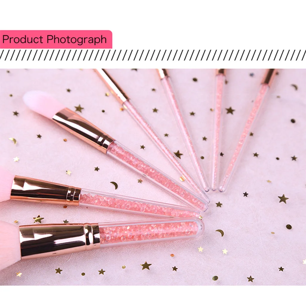 7 Pcs Gentle And Elegant Pink Crystal Makeup Brush Loose Powder Makeup Repair Concealer Eye Shadow Combination Brush Set#L20