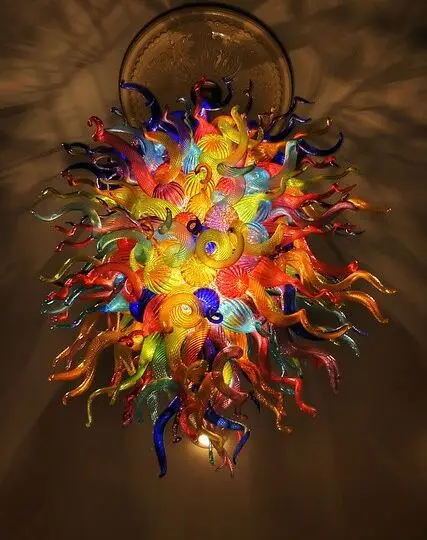 

High Ceiling Decoration Multi Colored Blown Glass Chihuly Style Art Chandelier with LED Bulbs