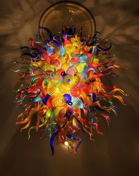 

High Ceiling Decoration Multi Colored Blown Glass Chihuly Style Art Chandelier with LED Bulbs