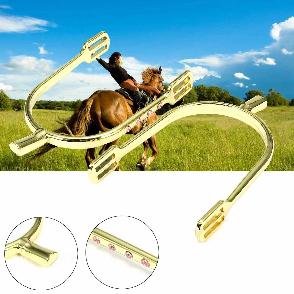 

1 Pair Zinc Alloy Western Horse Spurs Inlaid Crystal Riding Cowboy Antique