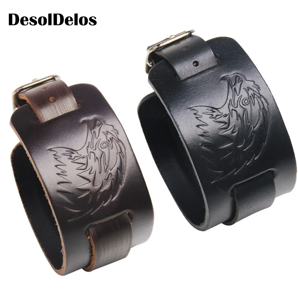 

Fashion Eagle Pattern Printing Leather Bracelet Trendy Eagle Wide Man Bracelets Bangles Adjustable Women Leather Bangles Jewelry