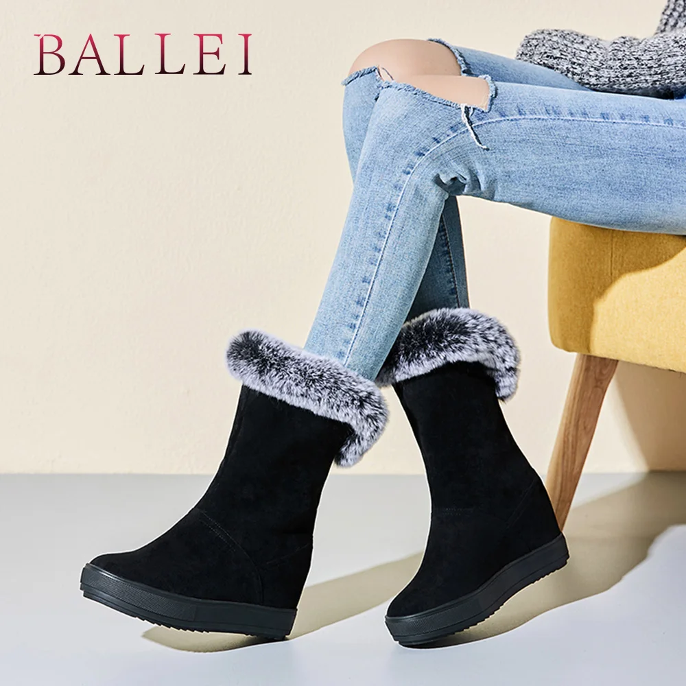 

BALLEI Fashion Woman Winter Ankle Boots High Quality PU Comfortable Wool Classic Round Toe Shoes Solid Casual Soft Fur Boots B95