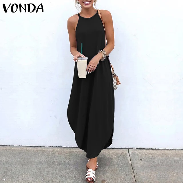 US $9.65 VONDA Women Dress 2020 Summer Sexy Strap Sleeveless Irregular Party Maxi Long Dresses Female Casual