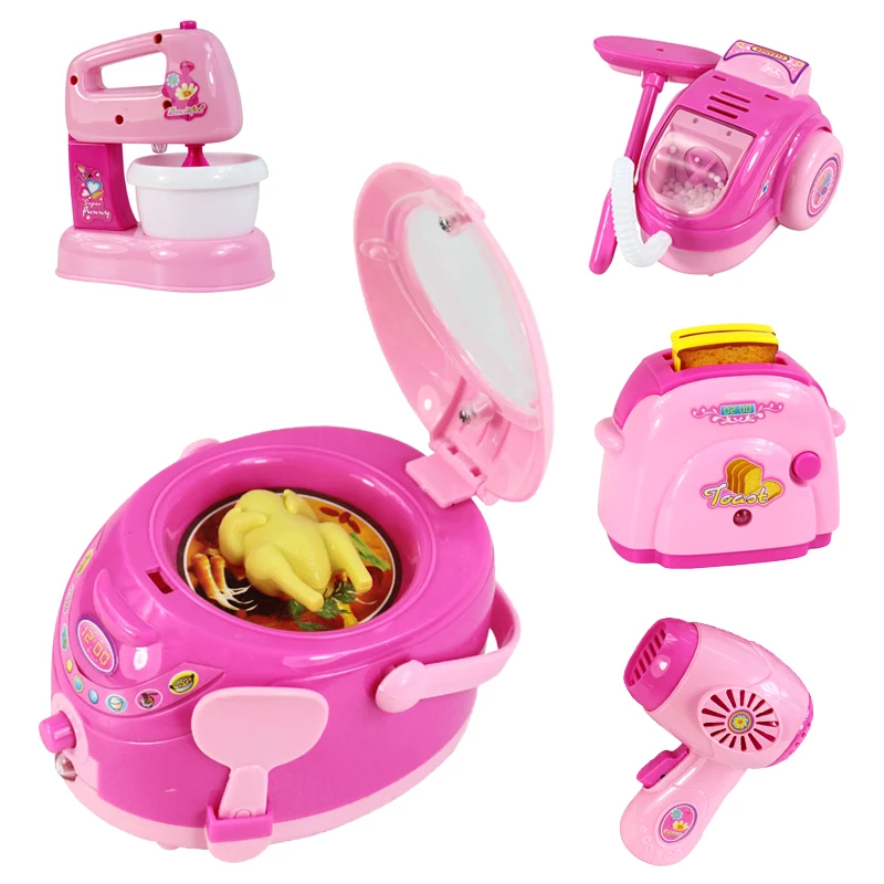 

Pink Household Appliances Children Pretend Play Kitchen Toys Toaster Vacuum Cleaner Cooker Blender Toy For Kid Girls Toys BM021