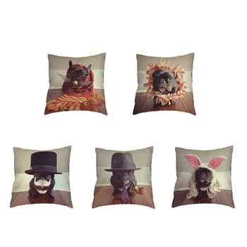

Bulldog Pattern Cushion Cover 45*45cm Gentleman Hat Glasses Printing Polyester Peach Skin Child Room Parlor Decorate Pillowcase
