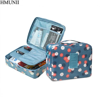 

HMUNII Makeup bag Cosmetic bag Case Make Up Organizer Toiletry Storage Neceser Rushed Floral Nylon Zipper New Travel Wash pouch