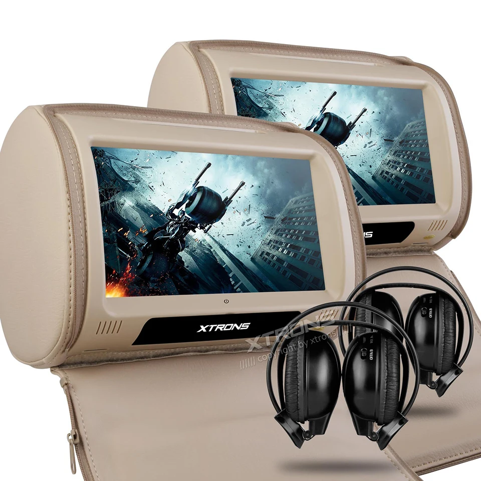 Best 2x9" Headrest Car DVD Monitor Digital Touch Screen Support 32 Bits Games Cover With Zipper Pillow Built-in IR FM Backseat Video 2