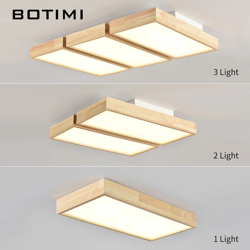 BOTIMI 220V светодиодный потолочный светильник s деревянный квадратный потолочный светильник с дистанционным затемнением для гостиной, столовой, светильник, деревянные лампы для спальни